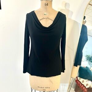 Eileen Fisher Black Long Sleeve Cowl Neck Blouse 100% Silk Sz S